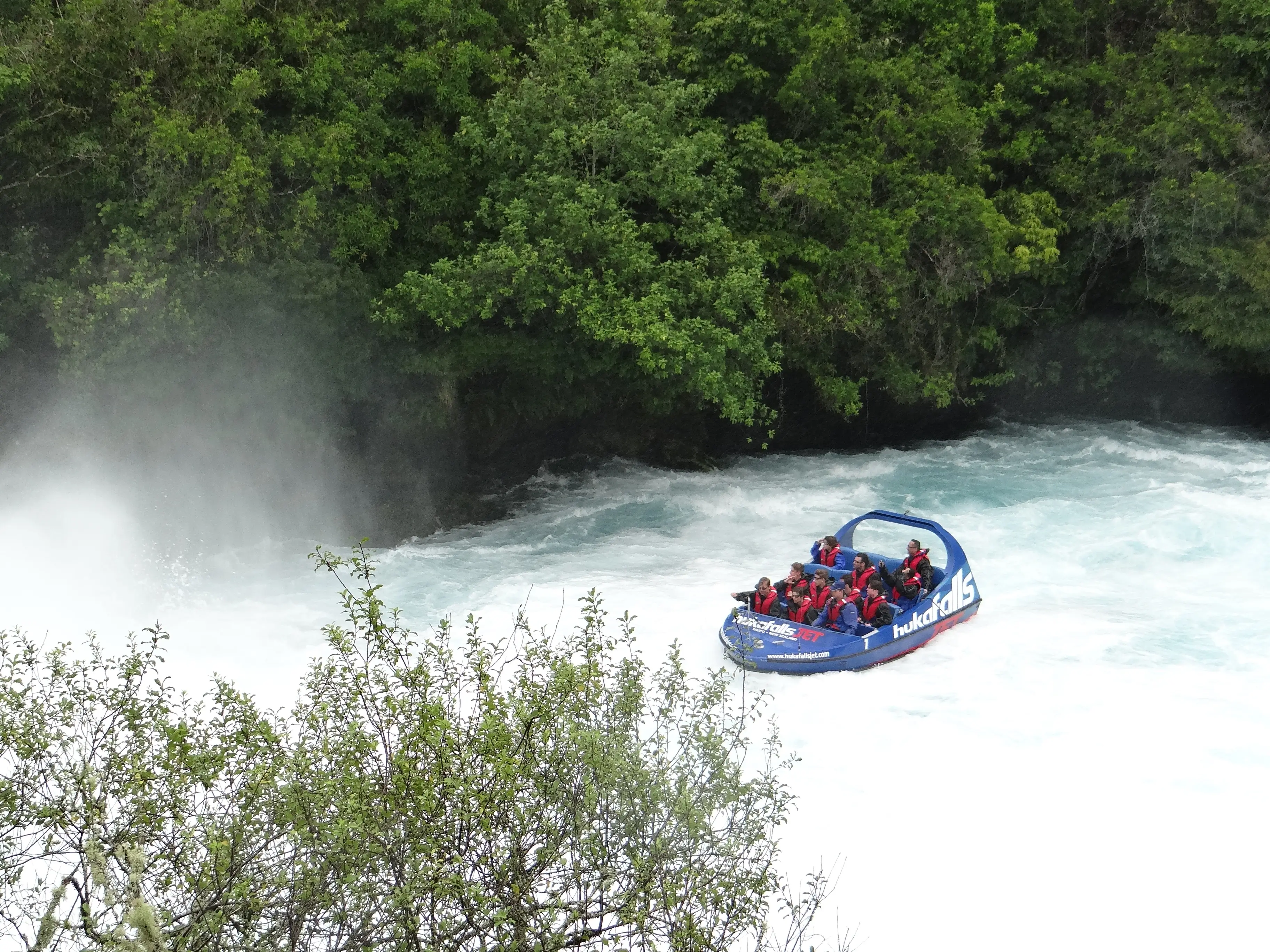 Picture of a jet boat at Huka Falls, Taupo, New Zealand